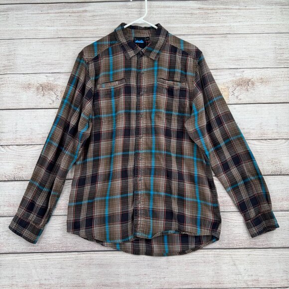Kavu Other - Kavu Pearl Snap Flannel Shirt Men's Size Large Brown/Blue Plaid